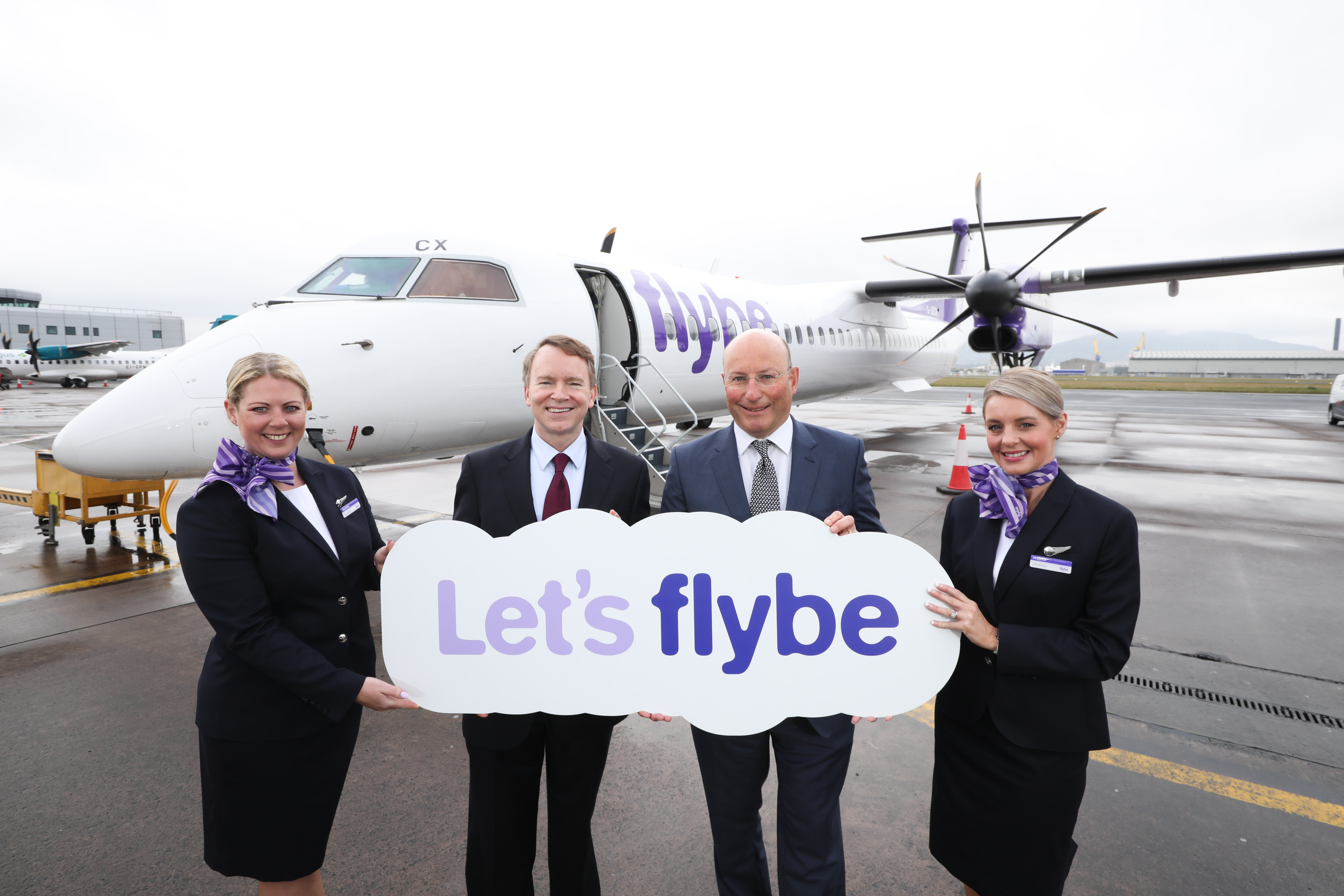 flybe first flight is welcomed by Matthew Hall at Belfast City Airport
