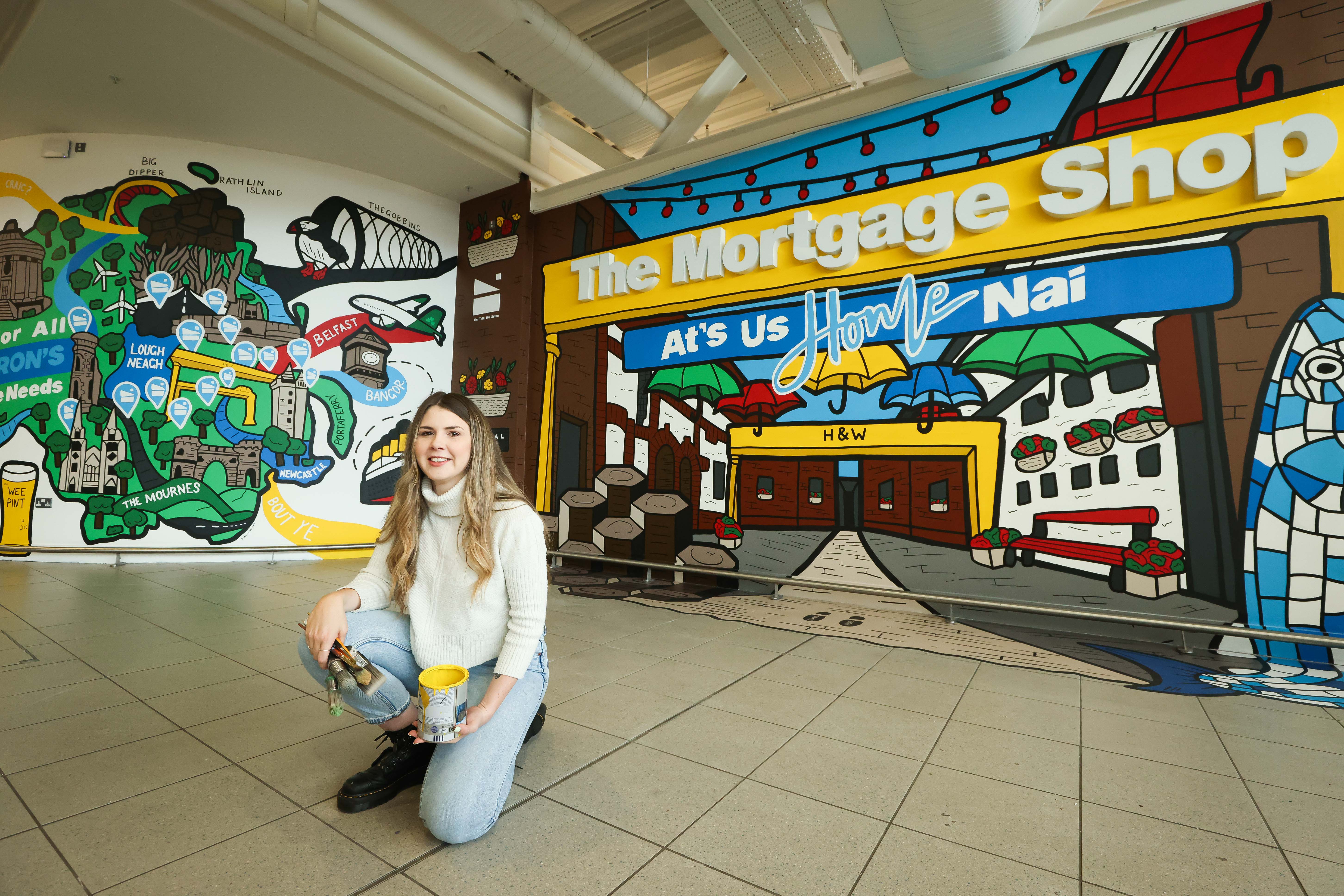 Danni Simpson's mural at Belfast City Airport for The Mortgage Shop